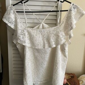 White Flutter Sleeve Ruffled Blouse